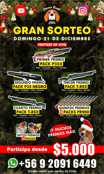 STICKER RIFA NAVIDEÑA DICIEMBRE 2025 CACERIA BEAGLE CHILE